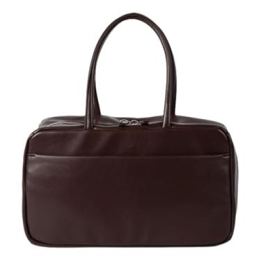 Imagem de NLAIOUSL Bolsa feminina moderna com alça superior de couro PU bolsas de mão casuais de viagem bolsas retrô para uso diário essencial