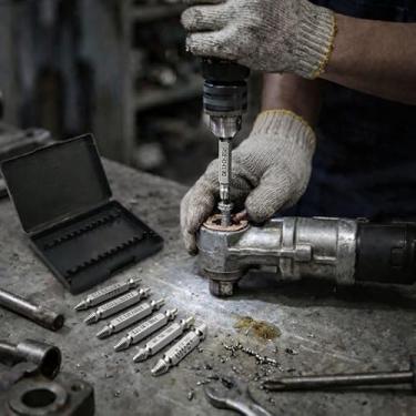 Imagem de Conjunto de 6 peças de extrator de parafusos danificados, porcas e parafusos, ferramentas de broca para facilitar a remoção de parafusos quebrados enferrujados (prata)