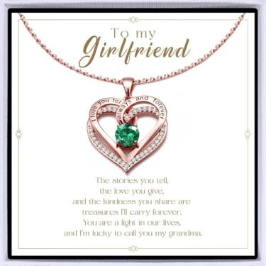 Imagem de Colar de coração banhado a ouro rosa "I Love You" para mulheres, colar de amor eterno, pingente de pedra do mês de nascimento para aniversário dela, aniversário, dia dos namorados, presente de Natal