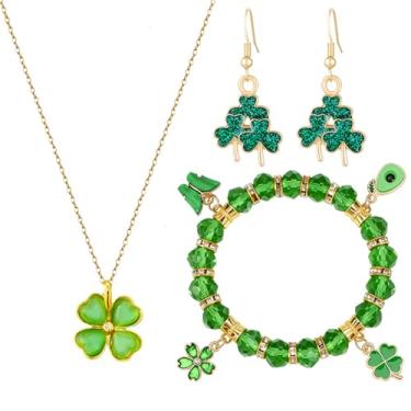 Imagem de MALOYANVE Conjunto de joias de trevo da sorte banhado a ouro 18 k para mulheres, presente da sorte para mãe, esposa, filha, amigas, Medium, Liga de aço, Sem Pedra Preciosa