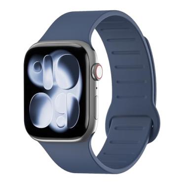Imagem de Pulseira de silicone magnética compatível com Apple Watch séries 11, 10, 9, 8, 7, 6, 5, 4, 3, 2 e 1 e SE, 38 mm, 40 mm, 40 mm, 40 mm, 41 mm, 42 mm, 45 mm, 46 mm, 4, 2 e 1 e SE Ultra