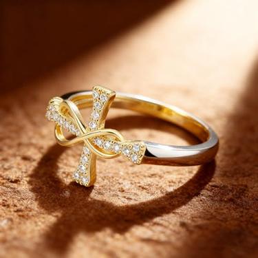 Imagem de 1 peça de anéis geométricos com design de cruz simples para mulheres, anéis requintados, joias finas, vida diária, decoração de namoro para festa de formatura, Cobre, Sem pedra preciosa