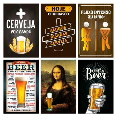 Imagem de Kit Placas Quadros Decorativos Frases Cerveja 6 Pçs 20x30 Cm