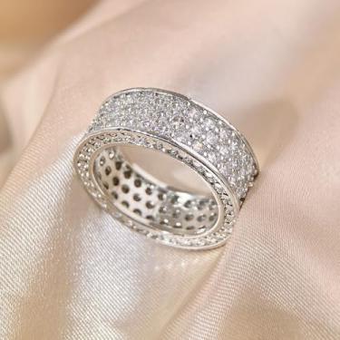 Imagem de 1 anel requintado Gypsophila com várias fileiras incrustadas para mulheres, joias finas, vida diária, decoração de namoro para festa de formatura, Cobre, Sem pedra preciosa