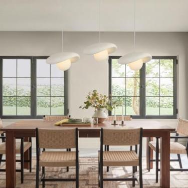 Imagem de Lustre Wabi-Sabi de Teto, Luminária Pendente Japonesa Moderna Artesanal em Poliestireno, Soquete E27 Branco Nórdico, Ideal para Ilha de Cozinha, Sala de Estar, Quarto e Sala de Jantar (30+30