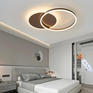 Imagem de Luminária de teto LED moderna e dimerizável de 54W com 3 anéis, em acrílico, com controle remoto, ideal para sala de estar, quarto, cozinha, corredor e sala de jantar (marrom, 2 círculos).