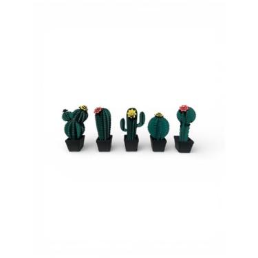 Imagem de Kit Decorativo 5 Vasos com Cactos em MDF 3mm Pintados, Verde, Decoração de Interiores