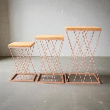 Imagem de Trio de Mesa em Ferro Treliça Kit com 3 Peças Festa Decoração (ROSE)