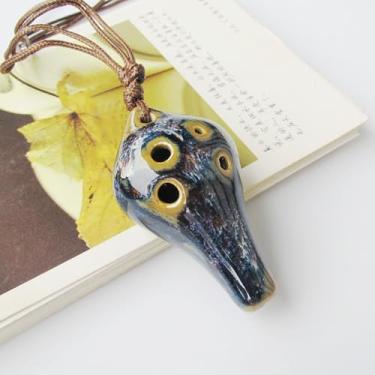 Imagem de Ocarina de cerâmica alto C para iniciantes com 6 furos, instrumento de sopro de argila tradicional, pequeno presente musical fácil de aprender para estudantes e adultos (azul)