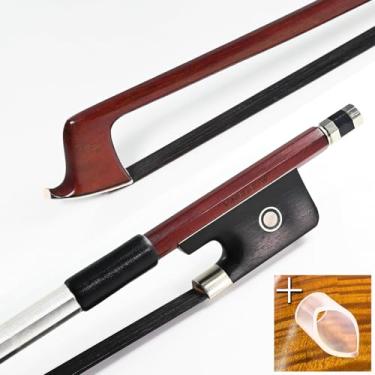Imagem de VINGOBOW Arco de viola Brazilwood para violas de 35.6 cm-43.2 cm tamanho completo 74,5 cm sapo ébano natural mongol branco crina de cavalo bem equilibrado tom doce (preto)