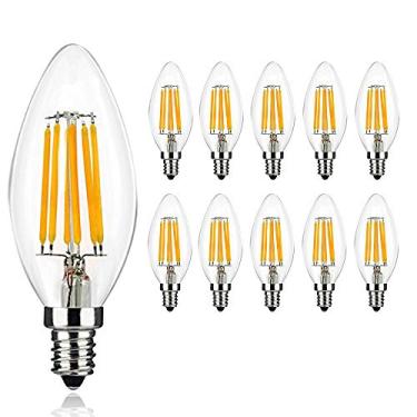 Imagem de Lâmpadas de filamento LED de 6W não dimerizáveis, branco quente 2700-3000K, base de rosca Edison E14, lâmpada C35, substituta de lâmpadas incandescentes de 60W, pacote com 10 unidades