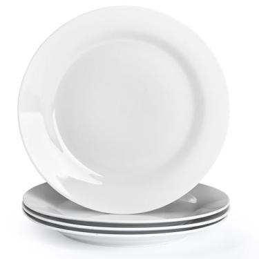 Imagem de Conjunto de 4 pratos de jantar redondos de 26,7 cm, pratos de cerâmica branca para jantar, salada, aperitivo e sobremesa, micro-ondas, lava-louças para cozinha, perfeito para festas, casamentos