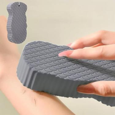 Imagem de Esponja de banho corporal para mulheres, homens, esponja esfoliante com orifício para pendurar, esponja de chuveiro de textura dupla face, acessórios de banho reutilizáveis, cinza