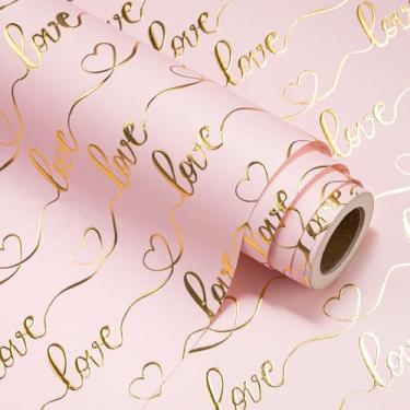 Imagem de WRAPAHOLIC Rolo de papel de embrulho rosa 3D Kraft Love - Mini rolo - 43 cm x 5 m - Papel de embrulho de amor e coração em relevo para Dia dos Namorados, casamento, aniversário, aniversário