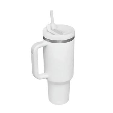 Imagem de Copo Térmico 1200ml Inox com Canudo  Estilo Quencher Portátil Branco -