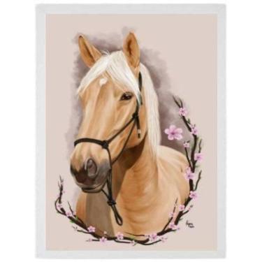 Imagem de Quadro Decorativo Cavalo Com Flores Moldura Branca 24X18Cm