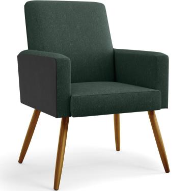 Imagem de Poltrona Decorativa Maria W01 Pés Palito Linho Verde Musgo Couríssimo Preto - Lyam Decor