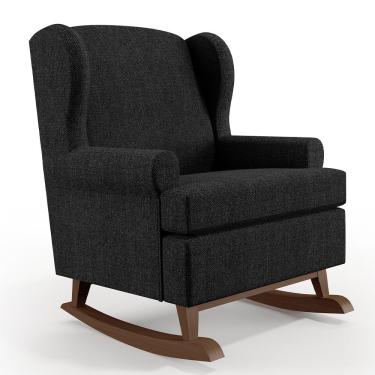 Imagem de Poltrona De Amamentação Com Balanço Malu Base De Madeira P02 Linho Chumbo - Lyam Decor