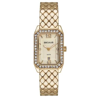Imagem de Relógio Seculus Feminino Ref:23711lpsvdb1 Retangular Dourado