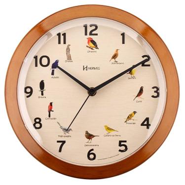Imagem de Relógio De Parede Herweg Ref:6658-107 Pássaros Estilo Madeira