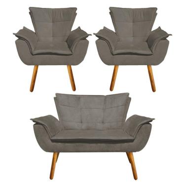 Imagem de Kit Namoradeira 02 Poltronas Opala Suede Marrom Rato