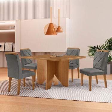 Imagem de Mesa Evora 90 Mdf Com 4 Cadeiras Melissa Linho Grafite Naturalle