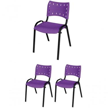 Imagem de Cadeira Iso Base Preto Igreja, Escola, Escritório - Violeta Kit 3 Peças