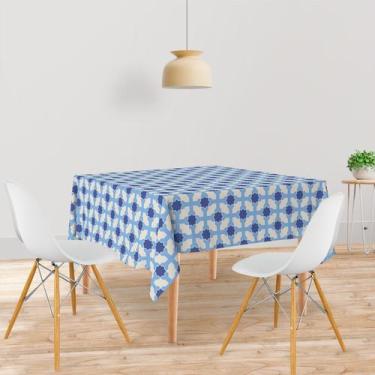 Imagem de Toalha De Mesa Quadrada Tecido Oxford Estrela Azul e Branco TL81 - 140
