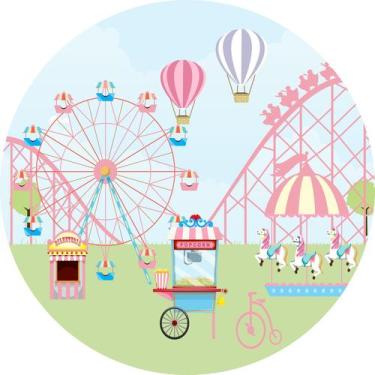 Imagem de Painel de Lona Redondo Parque de Diversões Roda Gigante, Carrossel e B