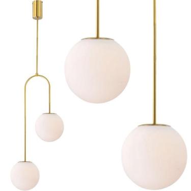 Imagem de Luminária Pendente Teto 92cm Jabuticaba Globo Vidro 12cm G9 Dourada KJ