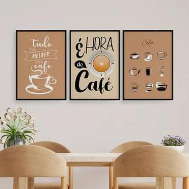 Imagem de Quadros É Hora Café Moldura Preta Com Vidro 24X18Cm 3 Peças
