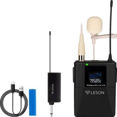 Imagem de Microfones Lapela Sem Fio Leson LS310 P10 Para Live Aula Podcast Bege 