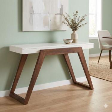 Imagem de Aparador em para Sala de Estar Flexus com Vidro 120cm MDF Branco/Marro