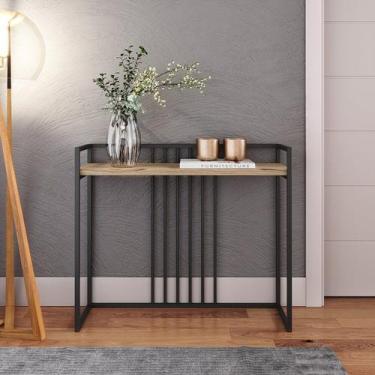 Imagem de Aparador para Sala de Estar Heloísa com Vidro 100cm Preto/Amadeirado -