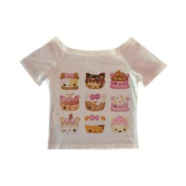 Imagem de Camiseta Feminina Y2K Retrô Anos 90 Com Estampa Gótica De Desenho Anim