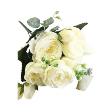 Imagem de Buquê De Rosas De Seda Peônia Flores Artificiais Para Decoração De Cas