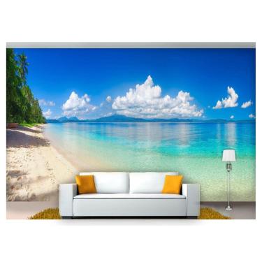 Imagem de Papel De Parede Praia Mar Céu Azul Nuvens 3D  Npr187