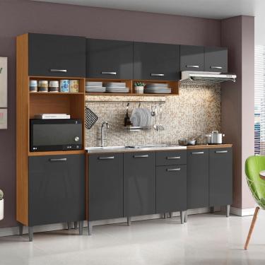 Imagem de Cozinha Compacta Aurora com Balcão 120cm sem Tampo e Balcão 70cm Cinamomo Grafite Aramó...