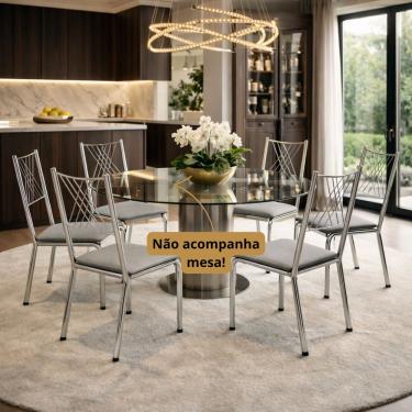 Imagem de Kit 6 Cadeira Slin Aço Resistente Cromada Sala Jantar Cozinha
