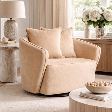 Imagem de Poltrona para Sala de Estar Girátoria Veludo Antonela Bege