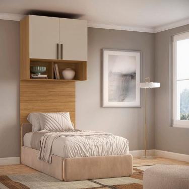 Imagem de Módulo Aéreo Solteiro com Cabeceira Trend Mdf Altezza Freijó/Off White