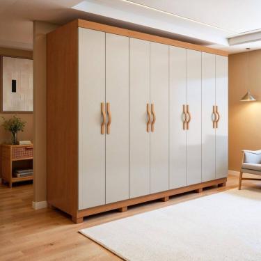 Imagem de Guarda-roupa Casal 8 Portas 6 Gavetas com Pés 100% Mdf Serenata Amêndoa Clean/ Off White