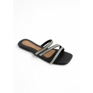 Imagem de Sandália Feminina Rasteirinha Femmy 060 Strass Top Brilha-Feminino