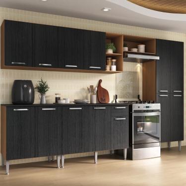 Imagem de Armário Cozinha Modulada Completa 298cm Pequim Top Multimóveis Mp3770 Madeirado-preto