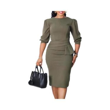 Imagem de Vestidos Elegantes Para Escritório Femininos Com Decote Redondo E Mang