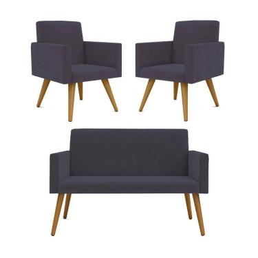 Imagem de Kit Namoradeira + 2 Poltronas Nina Balaqui Decor Cinza