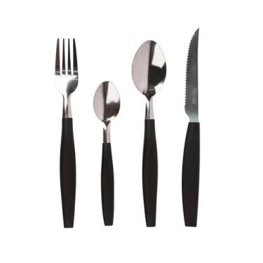 Imagem de Jogo Talheres 16 Pecas Inox Cabo PP Preto Resistente - VH8008, Preto, 
