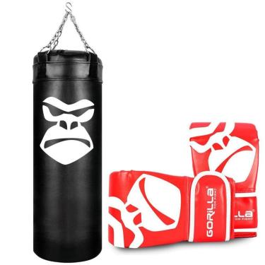 Imagem de Saco De Boxe Profissional 90 Cm + Luva Bate Saco PRO Muay Thai Gorilla Treino Agilidade...