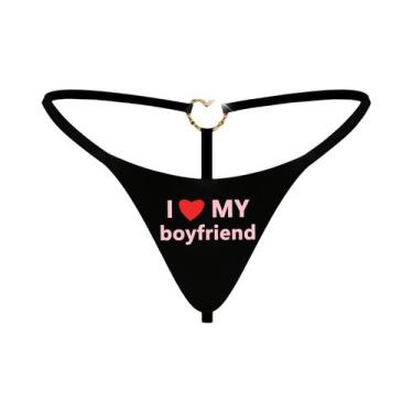 Imagem de Calcinha G-string Divertida Com Estampa 'I Love My Boyfriend', Sem Cos
