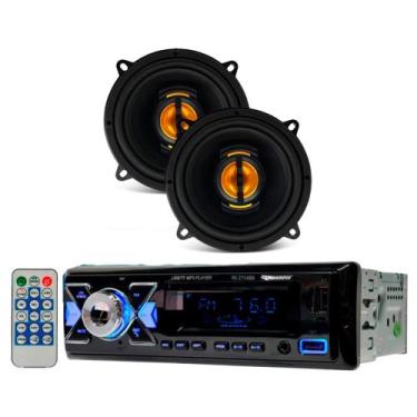 Imagem de COMP Kit Som Automotivo: Rádio Bluetooth c/ Controle Remoto + Par de A